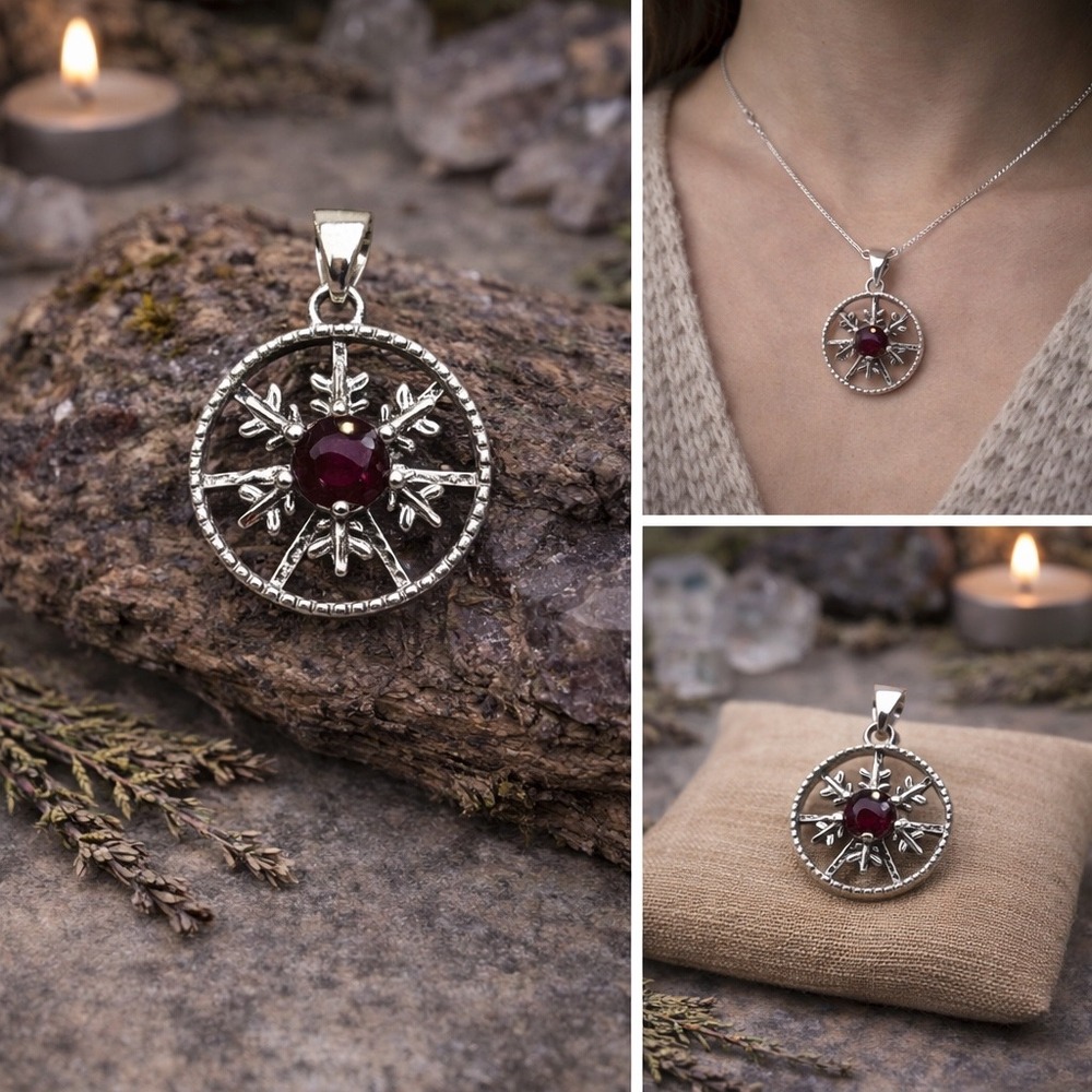 Garnet Spinner Snowflake Pendant Witchy Boho Fidget Necklace Cottagecore